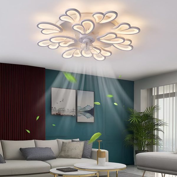 Creative Flower Shaped Three Step Dimming LED Nordic Ceiling Fan Lights - Image 4