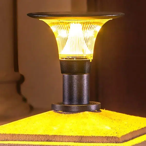 Round Dimmable LED Waterproof Black Modern Solar Fence Post Lights Pillar Lamp - Image 5