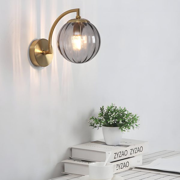 1-Light Curved Arm Wall Sconce with Ball Rib Glass Ball Shade - Image 3