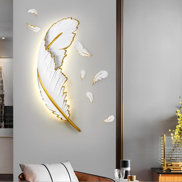 Modern Art Decorative Resin Feather LED Strip Dimmable White Wall Sconces - Image 2