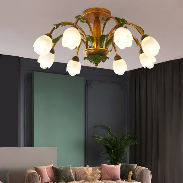 Pastoral Creative Flowers 3 Step Dimming American Style Ceiling Light Fixture - Image 4