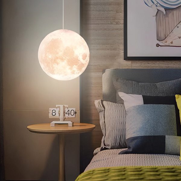 Round Moon Lunar 3D Creativity White Pendant Lamp Hanging Ceiling Lamp - Image 9