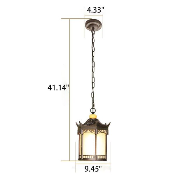 Retro Chinese Outdoor Waterproof Hexagonal Lantern 1-Light Patio Pendant Light - Image 6