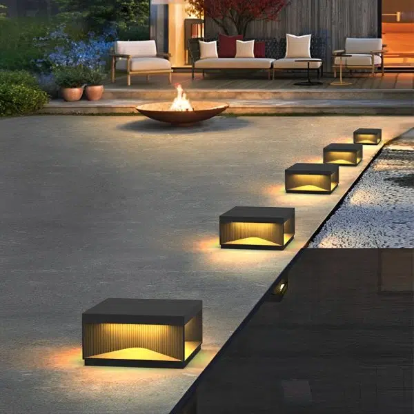 Square Metal Striped Decor LED Waterproof Black Solar Fence Post Light - Image 8