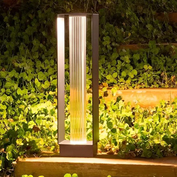 Sleek Modern Solar Path Light with Ribbed Acrylic Shade and Strip Frame