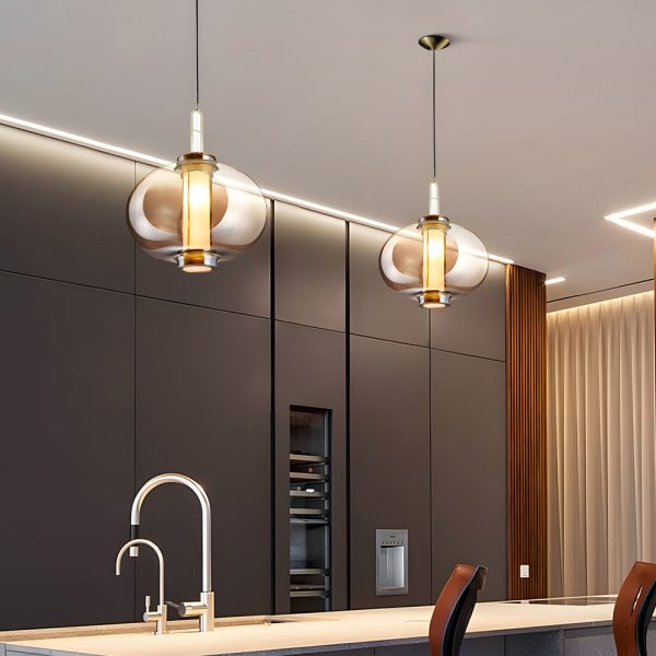 1-Light Amber Glass Shade Post-Modern Pendant Lights Hanging Lamp - Image 4