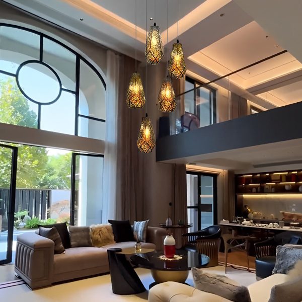 Hollow Stainless Steel Gourd Electroplated Postmodern Chandelier - Image 6