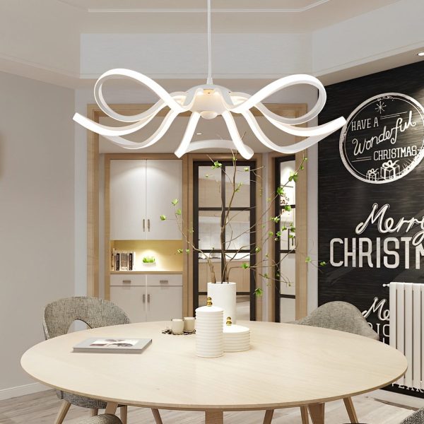 Curves Flower Petals Stepless Dimming White Nordic LED Chandelier - Image 5