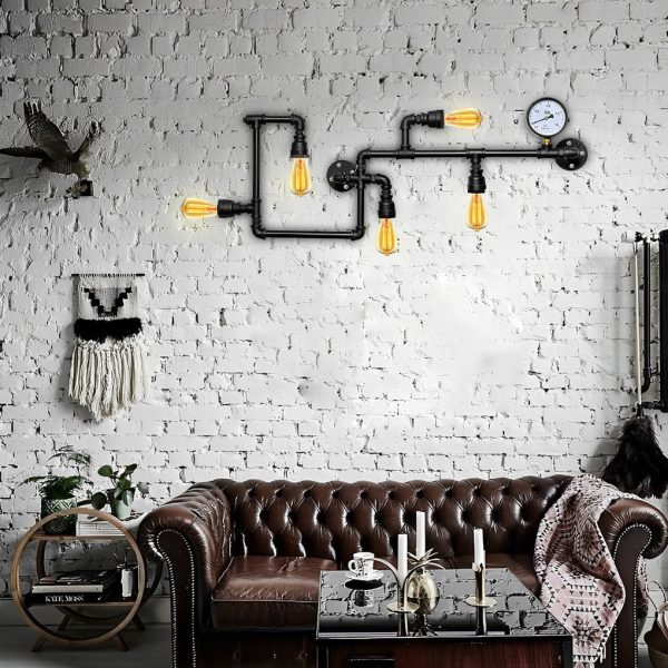 Vintage Iron Water Pipes Retro Creative Industrial Style Wall Light Fixture - Image 3