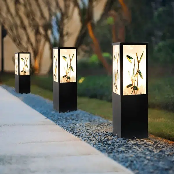 Square Landscape Pattern LED Vintage Solar Outdoor Path Lights Post Lights - Image 2