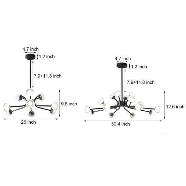 9/16-Light Black LED Sputnik Chandelier - Image 7