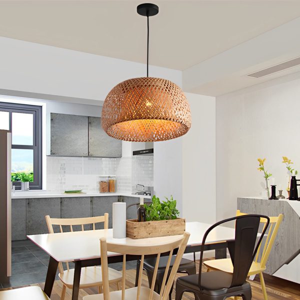 Creative Hand-woven Bamboo Lantern Three Step Dimming LED Chandelier - Image 2