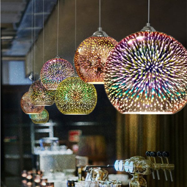 Modern Creative 3D Colorful Fireworks Glass 1-Light Dome Pendant Light - Image 2