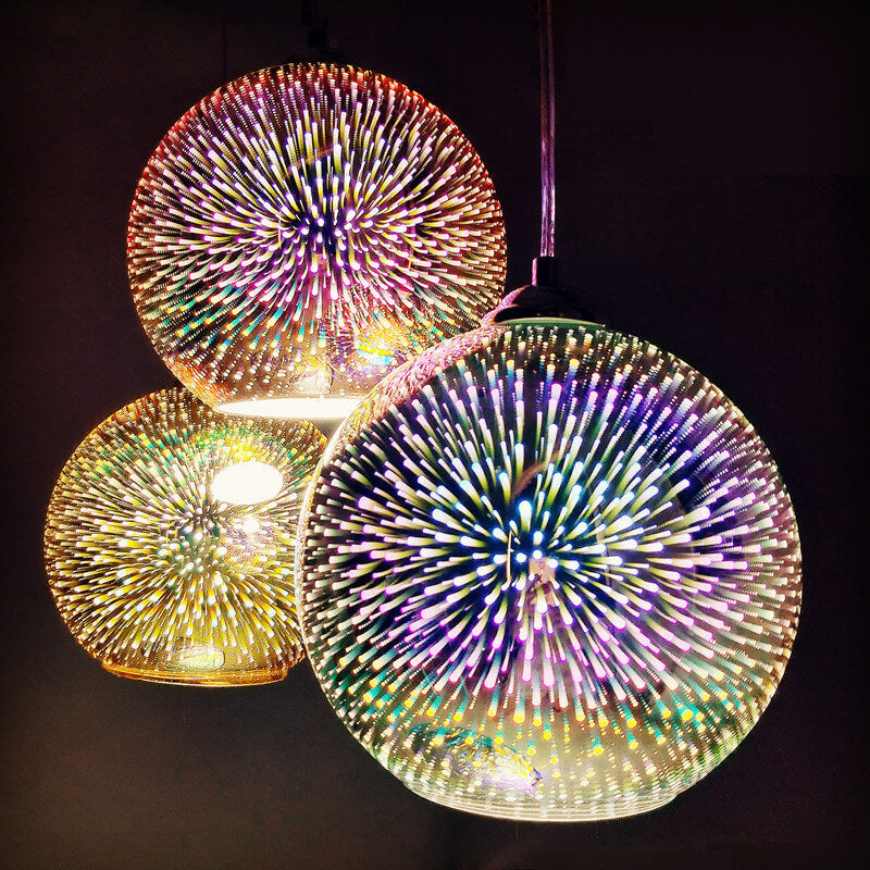 9440303061-852727849.jpg Modern Creative 3D Colorful Fireworks Glass 1-Light Dome Pendant Light - Image 1