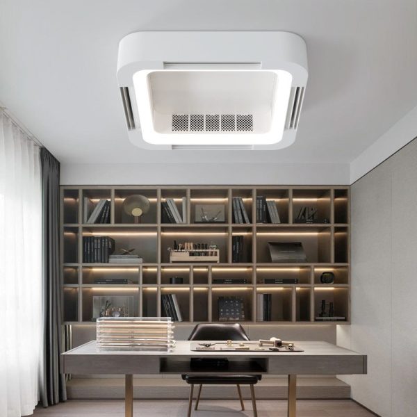 Modern Simplicity ABS Acrylic Hardware Square LED Flush Mount Ceiling Bladeless Fan Light For Bedroom - Image 4