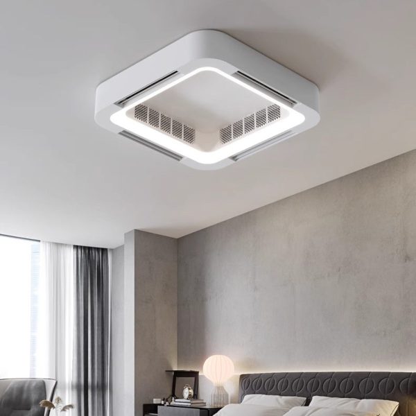 Modern Simplicity ABS Acrylic Hardware Square LED Flush Mount Ceiling Bladeless Fan Light For Bedroom - Image 3