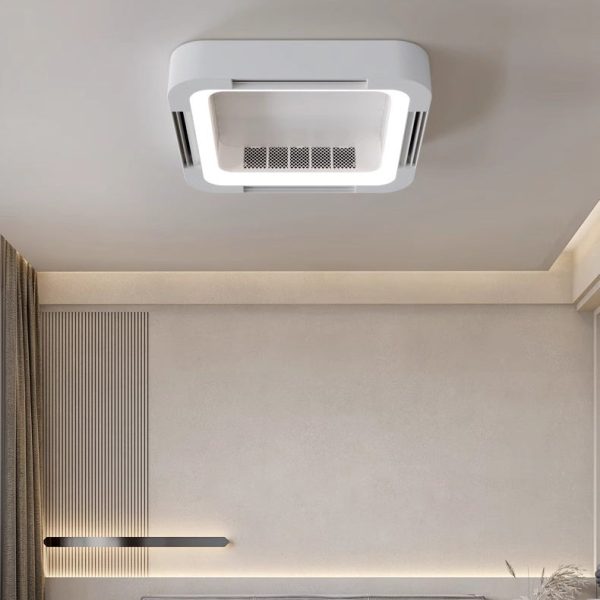 Modern Simplicity ABS Acrylic Hardware Square LED Flush Mount Ceiling Bladeless Fan Light For Bedroom - Image 2