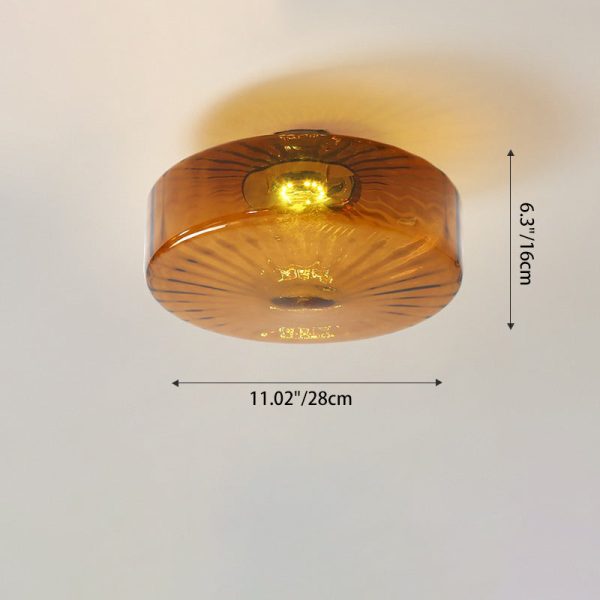 Traditional Rustic Iron Glass Round LED Semi-Flush Mount Ceiling Light For Living Room Or Bedroom - Image 6