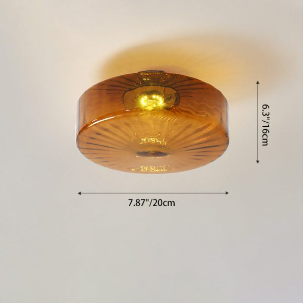 Traditional Rustic Iron Glass Round LED Semi-Flush Mount Ceiling Light For Living Room Or Bedroom - Image 5