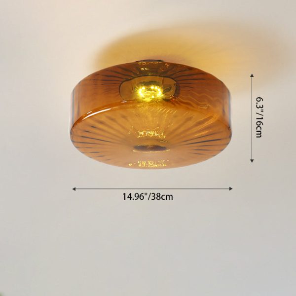 Traditional Rustic Iron Glass Round LED Semi-Flush Mount Ceiling Light For Living Room Or Bedroom - Image 7