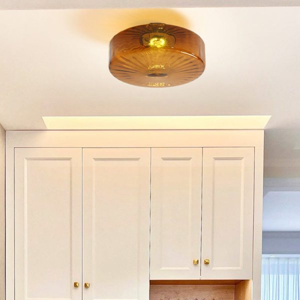 Traditional Rustic Iron Glass Round LED Semi-Flush Mount Ceiling Light For Living Room Or Bedroom - Image 2