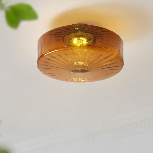 Traditional Rustic Iron Glass Round LED Semi-Flush Mount Ceiling Light For Living Room Or Bedroom - Image 8