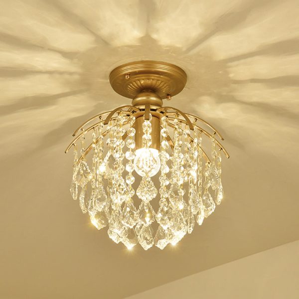 Modern Luxury Iron Crystal Branch 1-Light Semi-Flush Mount Ceiling Light For Living Room - Image 2