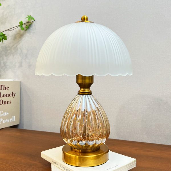 Modern Art Deco Glass Dome Shade Oval Base 1-Light Table Lamp For Living Room - Image 6