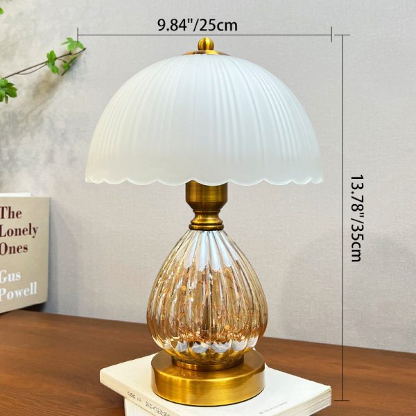 Modern Art Deco Glass Dome Shade Oval Base 1-Light Table Lamp For Living Room - Image 4