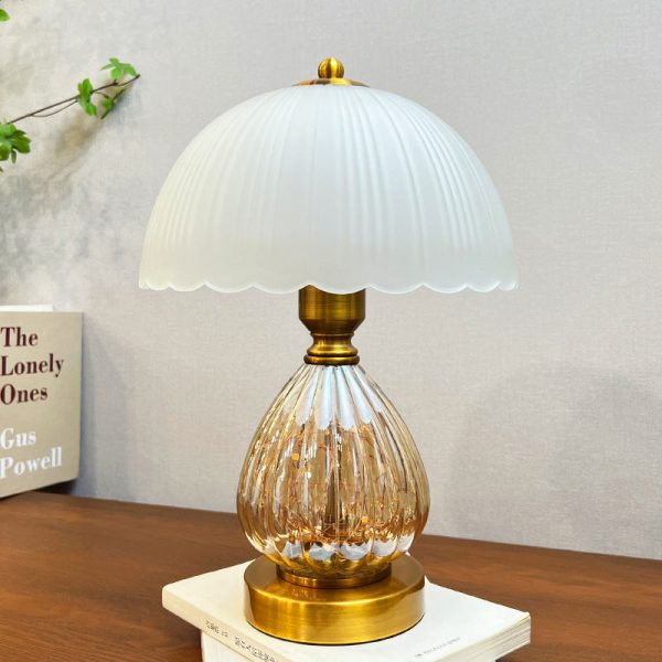 Modern Art Deco Glass Dome Shade Oval Base 1-Light Table Lamp For Living Room - Image 8