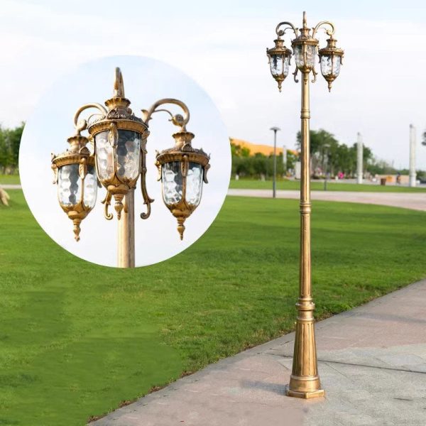 Traditional European Aluminum Water Glass Post Lamp 3-Light Outdoor Light For Garden - Image 11