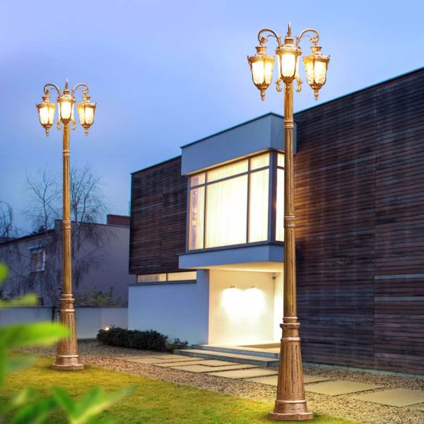 Traditional European Aluminum Water Glass Post Lamp 3-Light Outdoor Light For Garden - Image 14