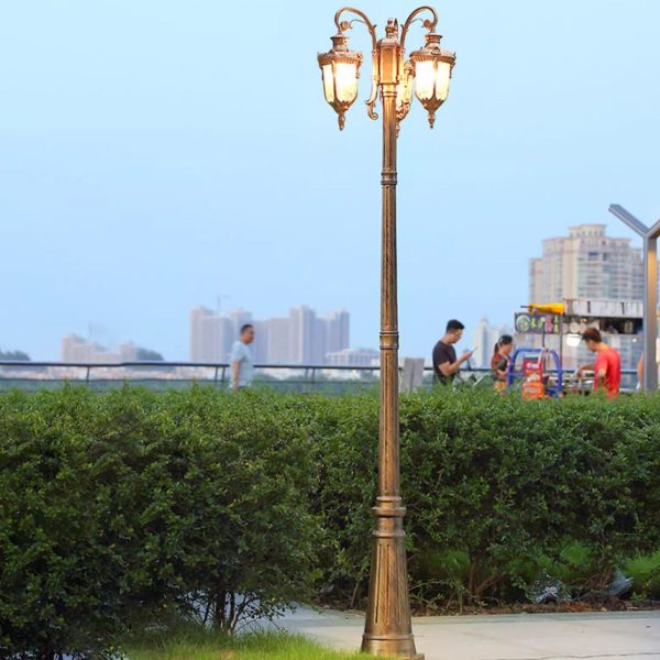 Traditional European Aluminum Water Glass Post Lamp 3-Light Outdoor Light For Garden - Image 15