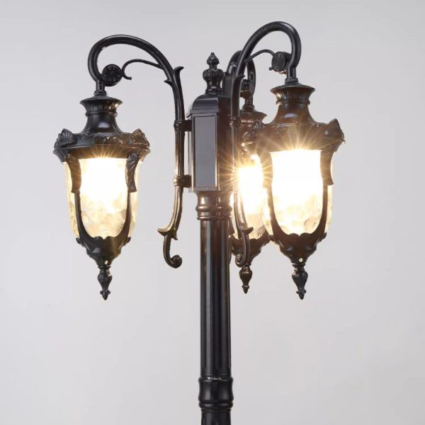 Traditional European Aluminum Water Glass Post Lamp 3-Light Outdoor Light For Garden - Image 16