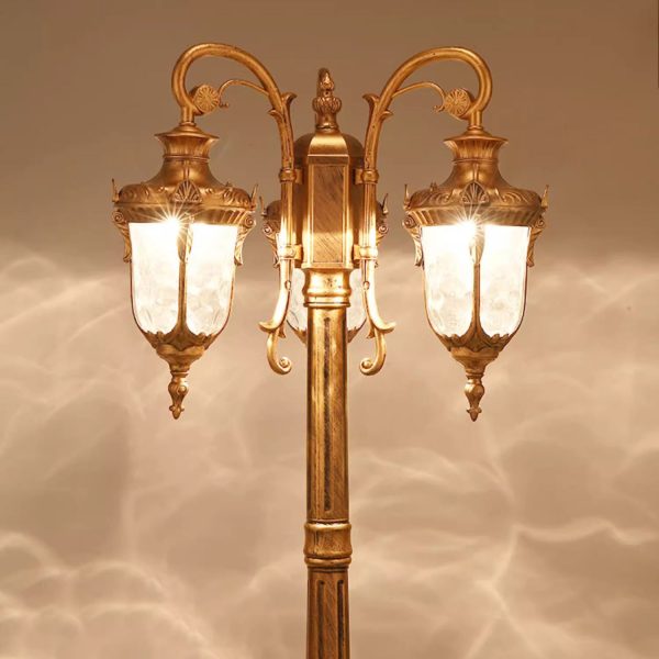 Traditional European Aluminum Water Glass Post Lamp 3-Light Outdoor Light For Garden - Image 18