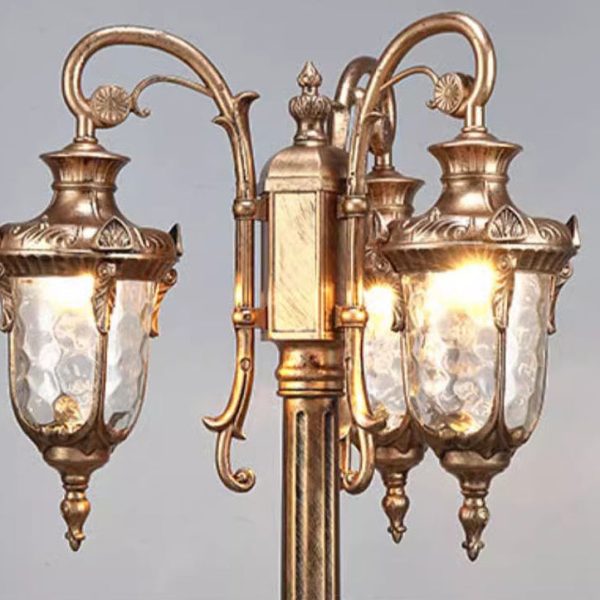 Traditional European Aluminum Water Glass Post Lamp 3-Light Outdoor Light For Garden - Image 5