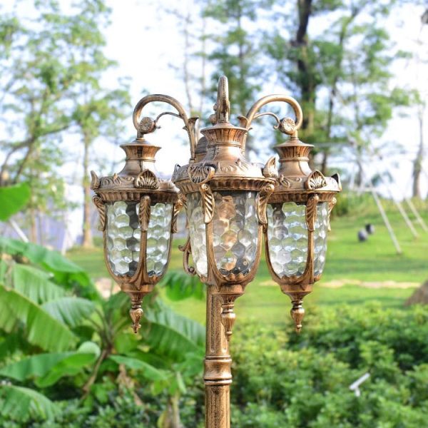 Traditional European Aluminum Water Glass Post Lamp 3-Light Outdoor Light For Garden - Image 22