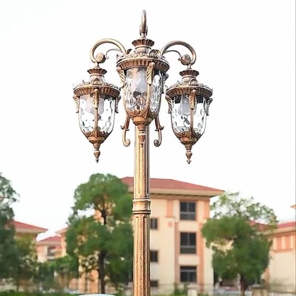 Traditional European Aluminum Water Glass Post Lamp 3-Light Outdoor Light For Garden - Image 19