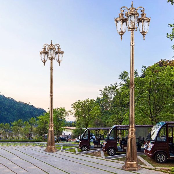 Traditional European Aluminum Water Glass Post Lamp 3-Light Outdoor Light For Garden - Image 2