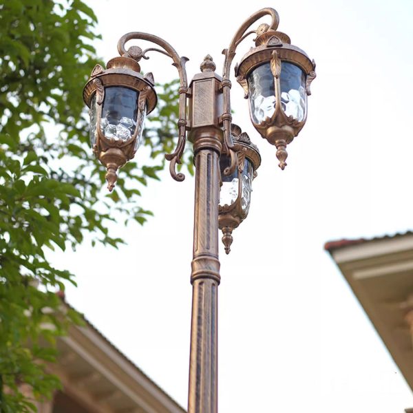 Traditional European Aluminum Water Glass Post Lamp 3-Light Outdoor Light For Garden - Image 12