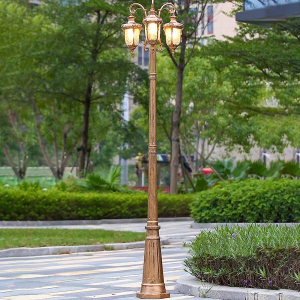 Traditional European Aluminum Water Glass Post Lamp 3-Light Outdoor Light For Garden - Image 3