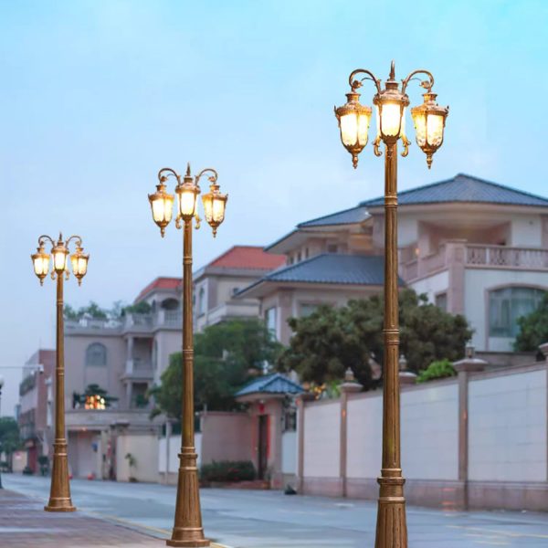 Traditional European Aluminum Water Glass Post Lamp 3-Light Outdoor Light For Garden - Image 13