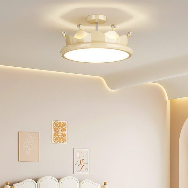 Contemporary Creative Iron Crystal PE Round Crown LED Semi-Flush Mount Ceiling Light For Bedroom - Image 7