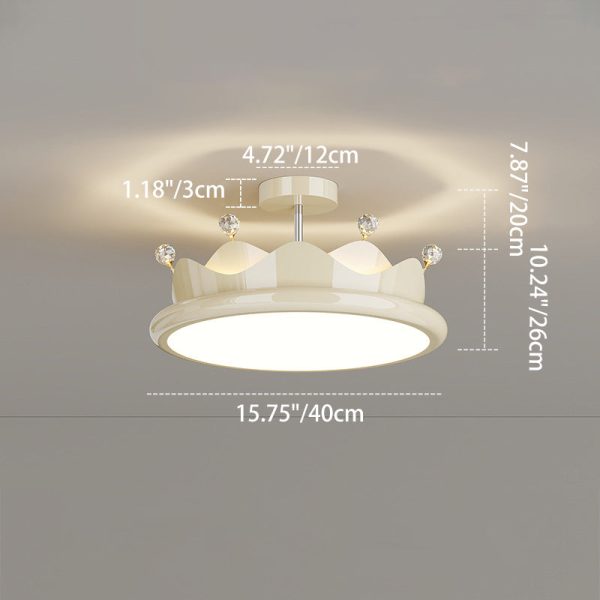 Contemporary Creative Iron Crystal PE Round Crown LED Semi-Flush Mount Ceiling Light For Bedroom - Image 4