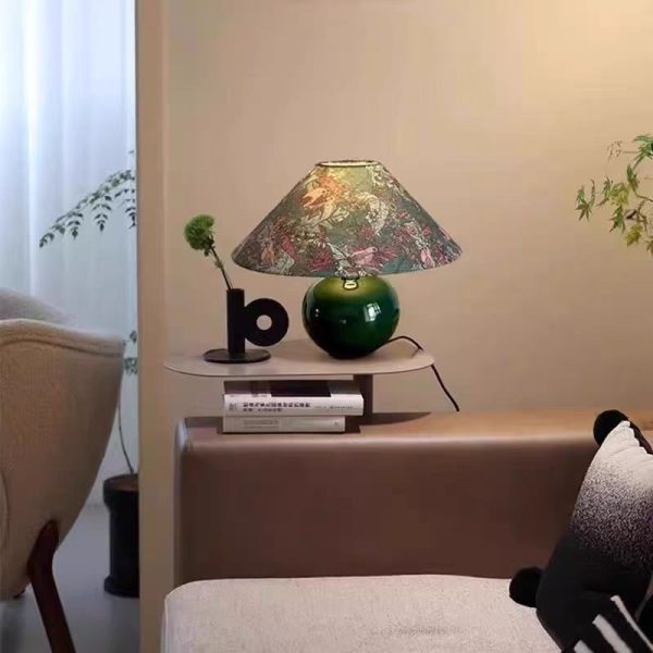 Modern Mid-Century Ceramic & Fabric Globe Base 1-Light Table Lamp For Living Room - Image 2