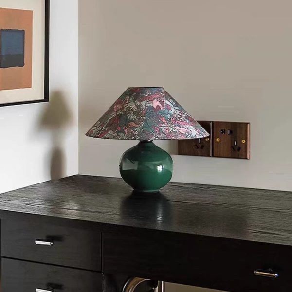 Modern Mid-Century Ceramic & Fabric Globe Base 1-Light Table Lamp For Living Room - Image 6