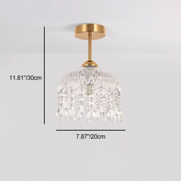 Traditional French Iron Crystal & Glass Dome Tassel 1-Light Semi-Flush Mount Ceiling Light For Hallway - Image 4