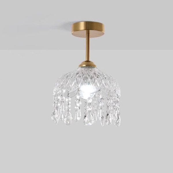 Traditional French Iron Crystal & Glass Dome Tassel 1-Light Semi-Flush Mount Ceiling Light For Hallway - Image 12