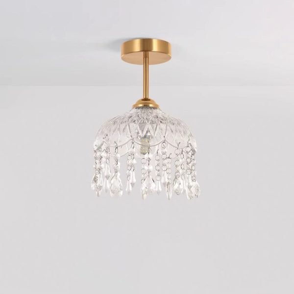 Traditional French Iron Crystal & Glass Dome Tassel 1-Light Semi-Flush Mount Ceiling Light For Hallway - Image 10