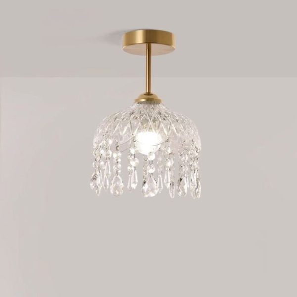 Traditional French Iron Crystal & Glass Dome Tassel 1-Light Semi-Flush Mount Ceiling Light For Hallway - Image 11